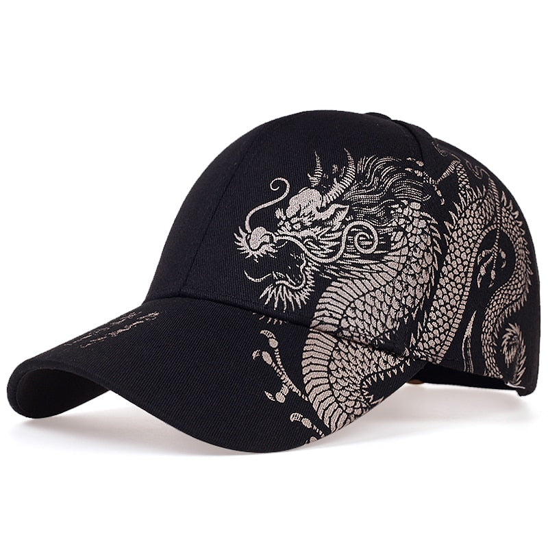 Unisex Baseball Cap Black Adjustable Chinese Style Cap Dragon Print Casual Snapback hats Bone Hip Hop Hat sun hats gorras