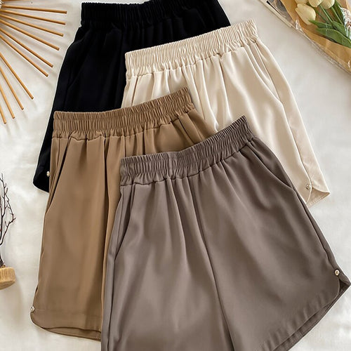 Load image into Gallery viewer, Korean Style Women Shorts Fashion Elastic High Waist Summer All Match Wide Leg Shorts Casual Solid Color Black Thin Shorts

