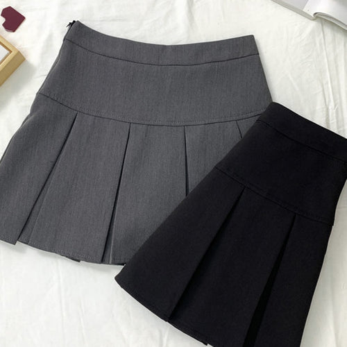 Load image into Gallery viewer, Vintage Gray Pleated Skirt Women Kawaii High Waist Mini Skirts Korean Fashion School Uniform Harajuku Streetwear Spring
