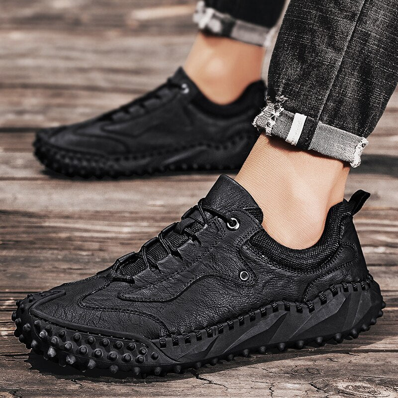 Plus Size Men Sneakers Spring Autumn Men's Casual Shoes Breathable Loafers Leather Flat Shoes Fashion Comfortable Walking Shoes