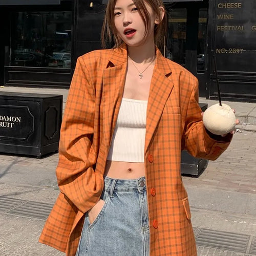 Load image into Gallery viewer, Patchwork Button Blazers For Women Notched Collar Long Sleeve Casual Loose Plaid Blazer Female Fashion Clothing
