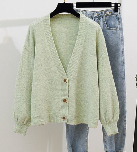 Fashion Women Cardigan Sweater Casual V Neck Loose Button Up Knitted Solid Coat Fall Long Sleeve Korean Winter Female Top