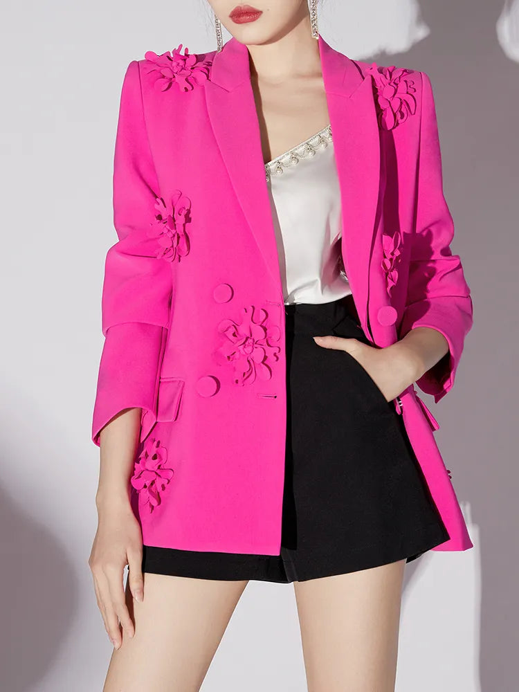 Patchwork Floral Blazers For Women Notched Collar Long Sleeve Slim Temperament Blazer Female Fashion Clothing