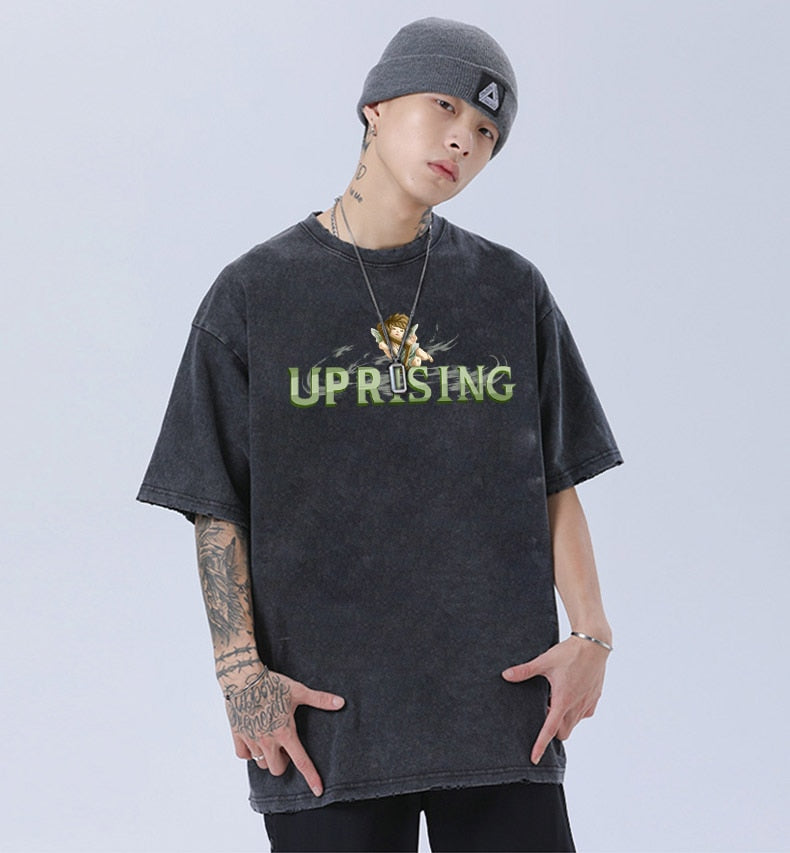 Men Hip Hop T Shirt Streetwear Color Block Patchwork Harajuku Baby Angel Tshirt Short Sleeve Summer T-Shirt Cotton Tops Tee