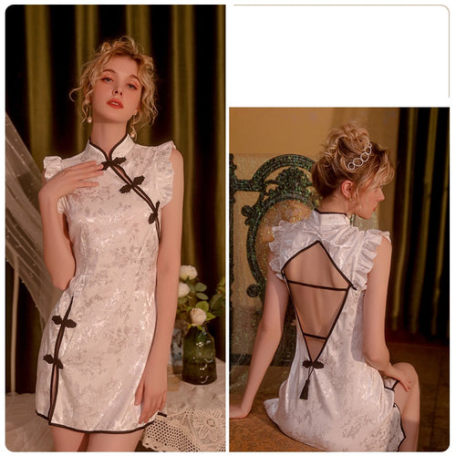 Load image into Gallery viewer, Sexy Open Back Standing Neck Cheongsam Women&#39;s Romantic Lingerie Sleeping Dress Funny Underwear Cosplay Uniform Set
