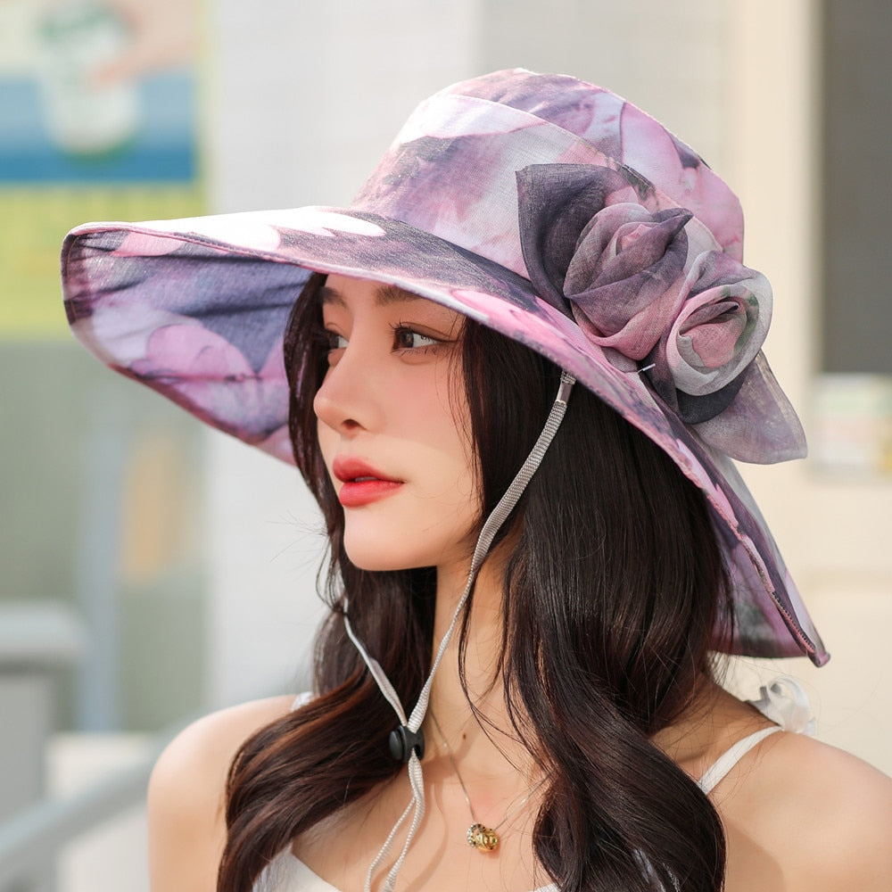 Summer Sun Hats For Women Fashion Bow Flower Design Beach Hat Outdoor Female Travel Cap
