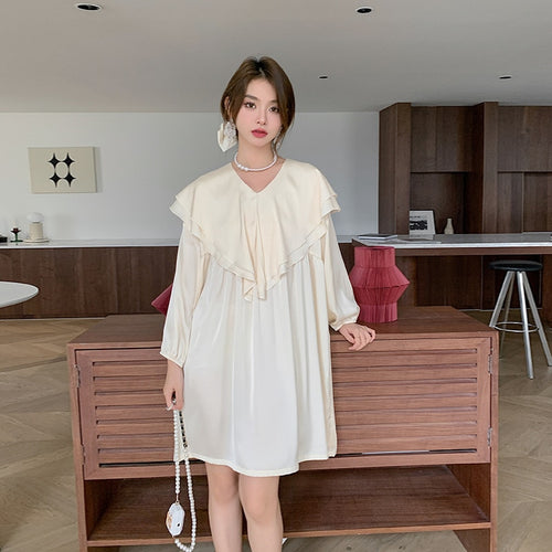 Load image into Gallery viewer, Women&#39;s Pajamas Dress Silk Like Leisure Homewear Skirt Turn-down Ruffle Collar Dress Sleepdress Wear Outside Holiday
