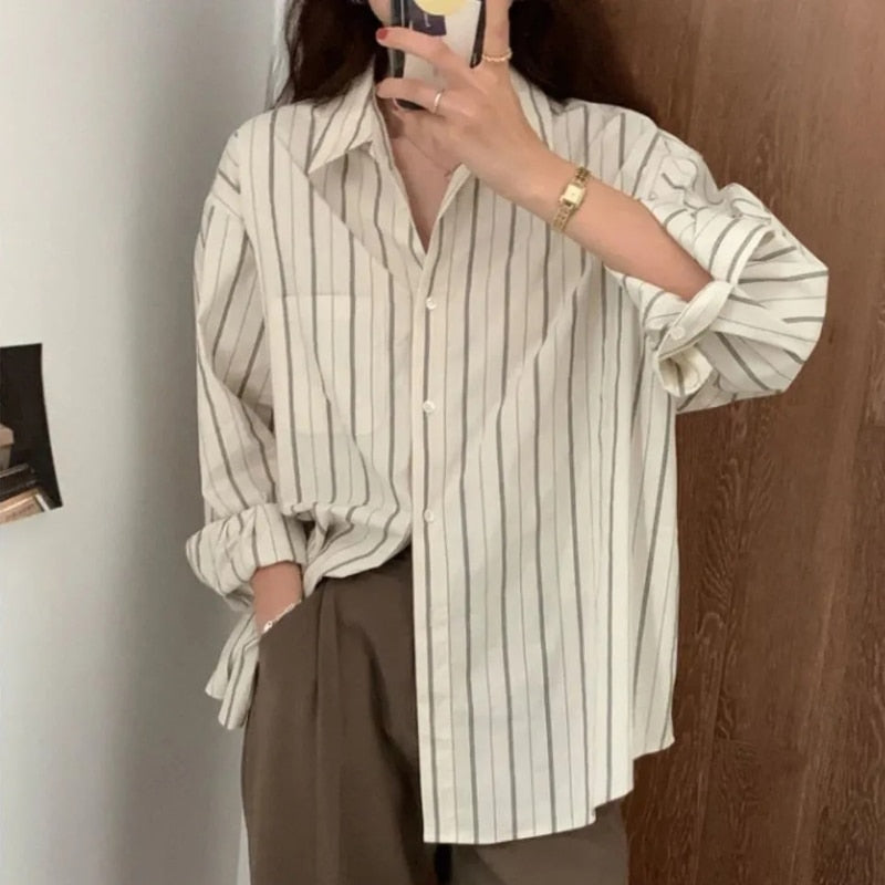 Striped Women Shirts Spring Long Sleeve  Women Shirts Loose Button Up Chic Ladies Shirt Fashion Korean Casual Female Tops