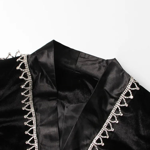 Load image into Gallery viewer, Korean Black Diamonds Blazer For Women V Neck Long Sleeve Open Stitch Solid Minimalist Blazers Female Clothing
