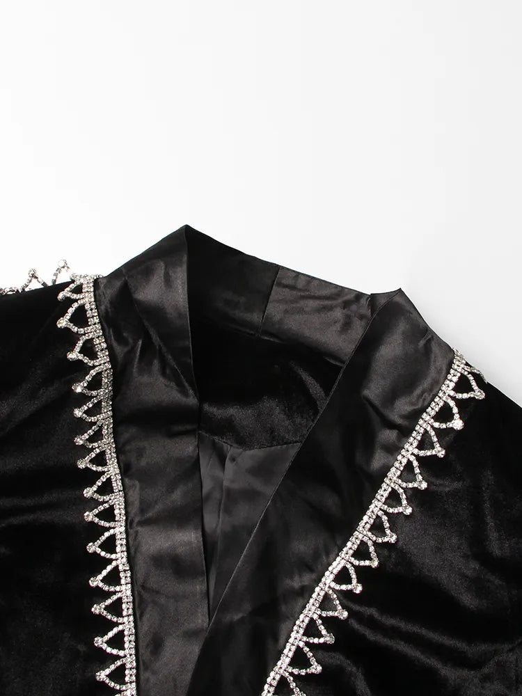Korean Black Diamonds Blazer For Women V Neck Long Sleeve Open Stitch Solid Minimalist Blazers Female Clothing