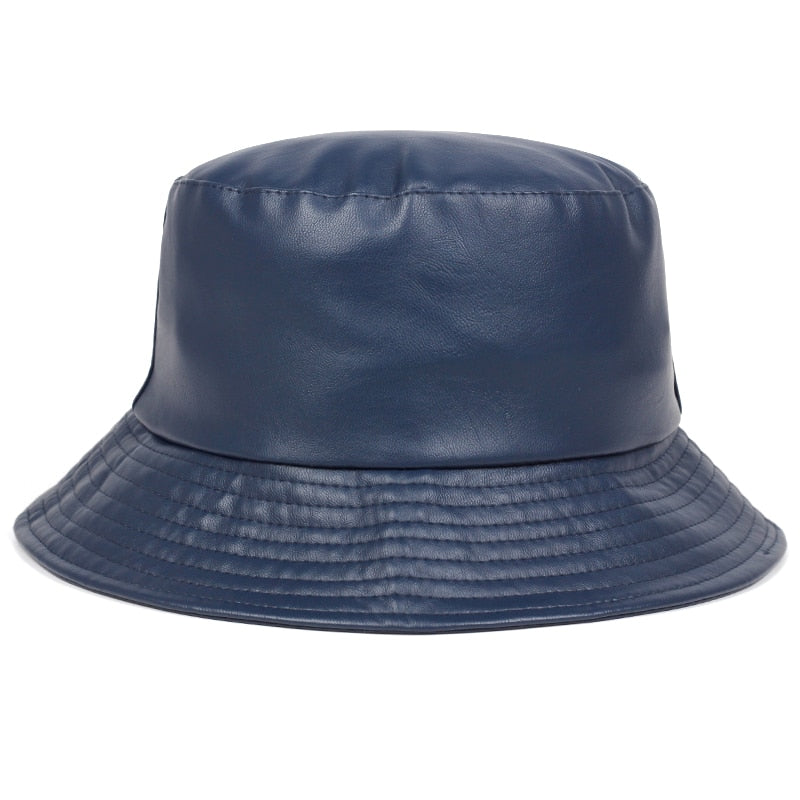 bucket hat faux leather bucket hats PU leather solid top men's and women's fashion bucket cap Panama fisherman caps