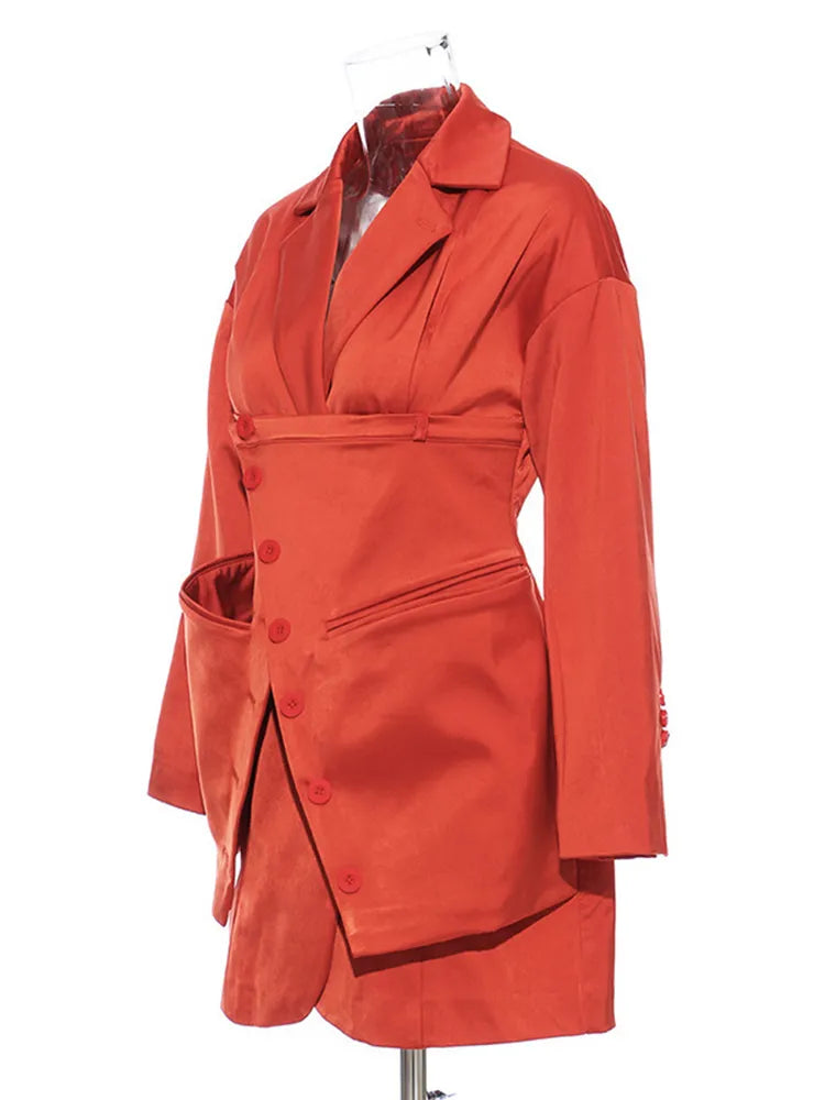 Minimalist Slim Blazers For Women Notched Collar Long Sleeve Patchwork Pocket Casual Blazer Female Autumn Fashion