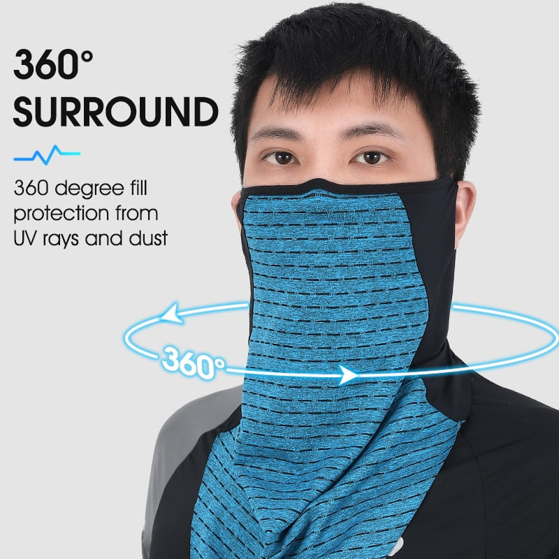 Summer Ice Fabric Cycling Face Mask UV Protection Breathable Sport Scarf Ear Hanging Bike Bandanas Face Mask