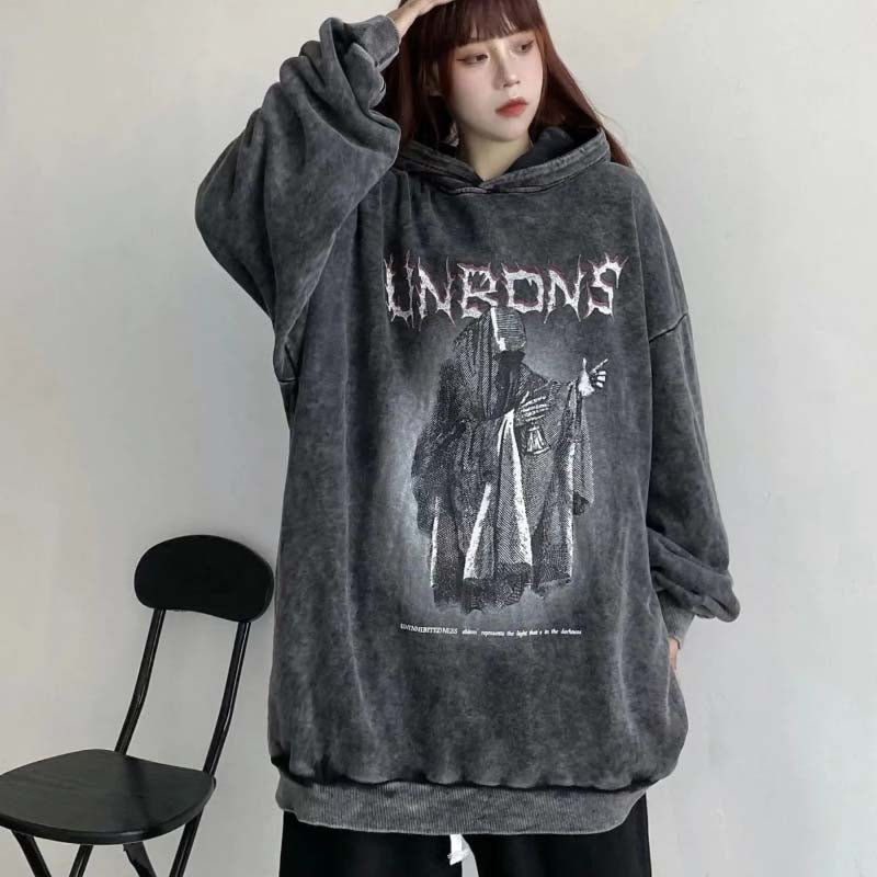 Pure Cotton Thick Gothic Women Hoodies Dark Academic Winter Warm Print Long Sleeve Harajuku Hooded Sweatshirt Streetwear