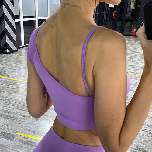 Load image into Gallery viewer, S - XL Seamless Yoga Bra Crop Tops Sexy Asymmetric Running Sports Underwear Female Shockproof Vest Fitness Bra Streetwear A079B
