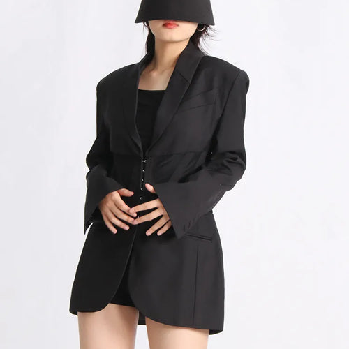 Load image into Gallery viewer, Patchwork Mesh Blazers For Women Notched Collar Long Sleeve Tunic Solid Slimming Sexy Blazer Female Fashion Clothes
