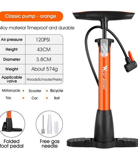 160PSI Bicycle Air Pump Schrader Presta Steel Body MTB Road Bike Ball High Pressure Tire Inflator Cycling Pump