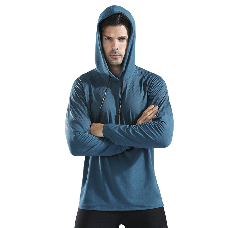 Men Running Hoodie Outdoor Sport Hooded Sweatshirt Gym Bodybuilding Fitness Joggers Training Athletic Clothing Outwear Shirt Top