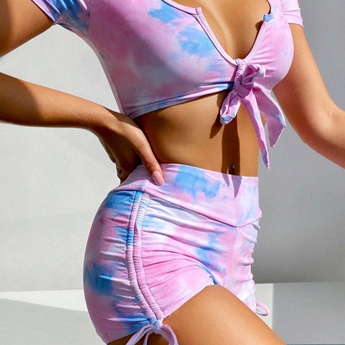 Load image into Gallery viewer, Short Sleeve Snake Skin Women Swimwear High Waist Bikini Female Swimsuit Two-pieces Bikini set Bather Bathing Suit Swim V2609S
