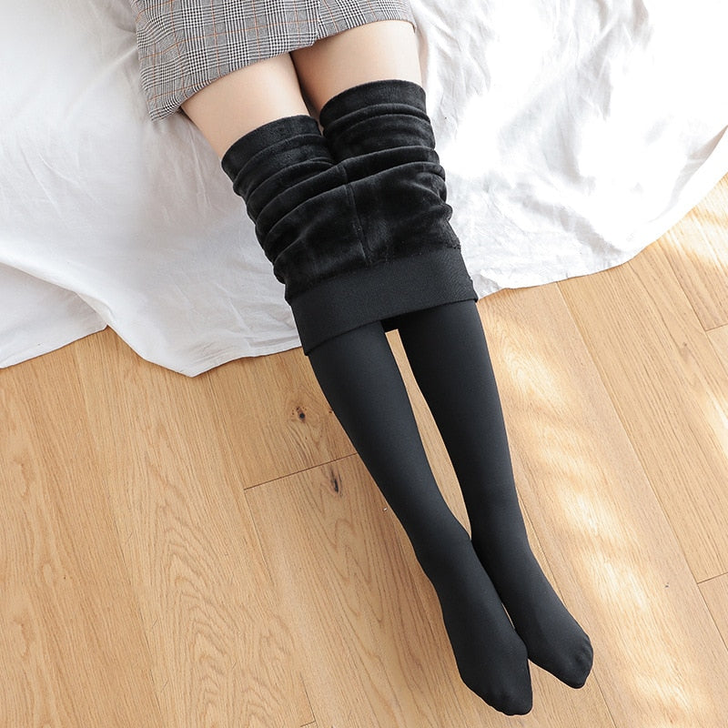 Winter Women Warm Solid Color Velvet High Waist Leggings Stretchy Leggings
