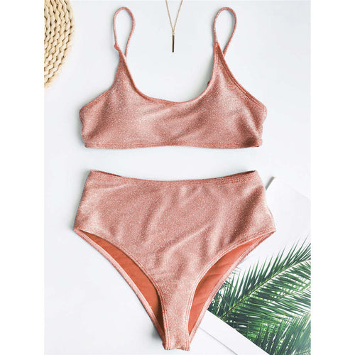 Load image into Gallery viewer, Female Swimsuit High Waist Bikini Women Swimwear Two-pieces Bikini set Glitter Sparkling Bather Bathing Suit Swim V2296
