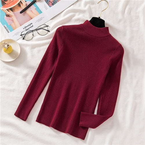 Load image into Gallery viewer, Autumn Women Pullover Sweater Half Turtleneck Long Sleeve Knitted Jumper Winter Elastic Solid Basic Ladies Blouse
