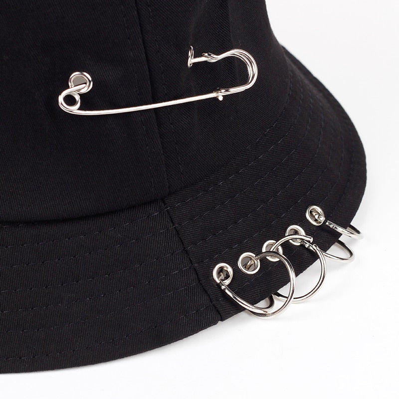 Solid Color iron pin rings personality Bucket Hat cap for unisex women men cotton fishermen caps