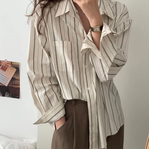 Load image into Gallery viewer, Striped Women Shirts Spring Long Sleeve  Women Shirts Loose Button Up Chic Ladies Shirt Fashion Korean Casual Female Tops
