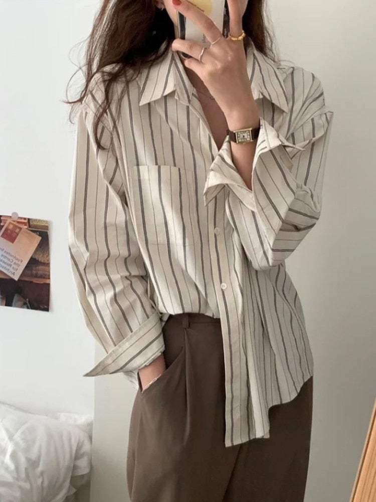 Striped Women Shirts Spring Long Sleeve  Women Shirts Loose Button Up Chic Ladies Shirt Fashion Korean Casual Female Tops