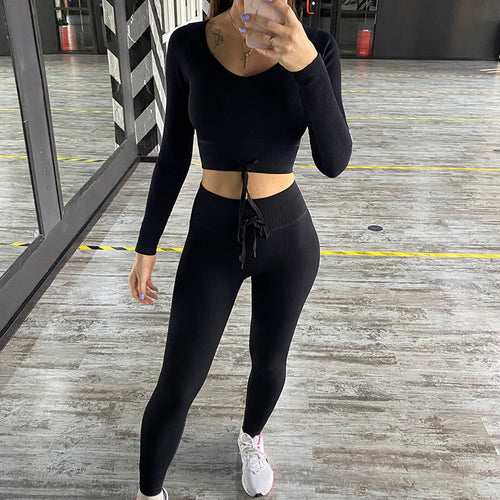 Load image into Gallery viewer, Yoga Set Women&#39;s Sportwear Tops High Neck Vest Drawstring Leggings Shorts Running Sports Pants Workout Outfit Gym Clothing A0642
