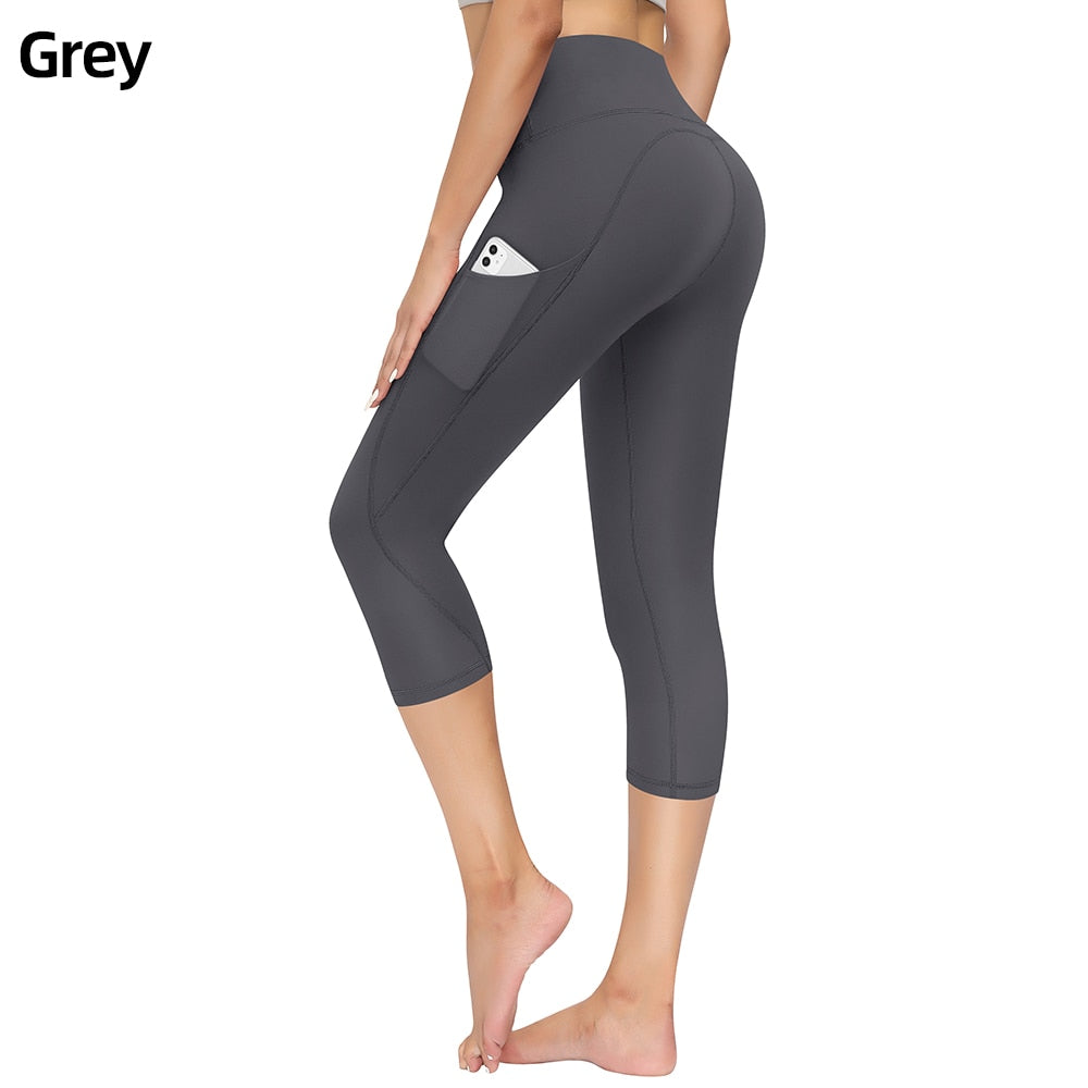 Capri Leggings Women Push Up Calf Length Yoga Pants Gym Running Fitness Sports Woman Tights Girls Active Wear Trousers