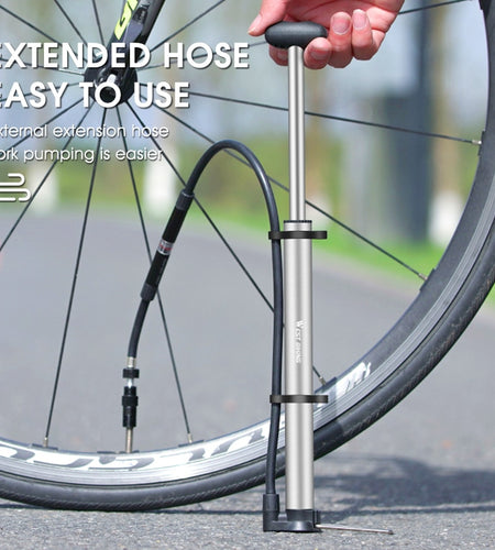 Super Long Hose Bike Pump Mini Portable Bicycle Foot Pump with Pressure Gauge Presta & Schrader Valve Cycling Fork Tire Air Pump