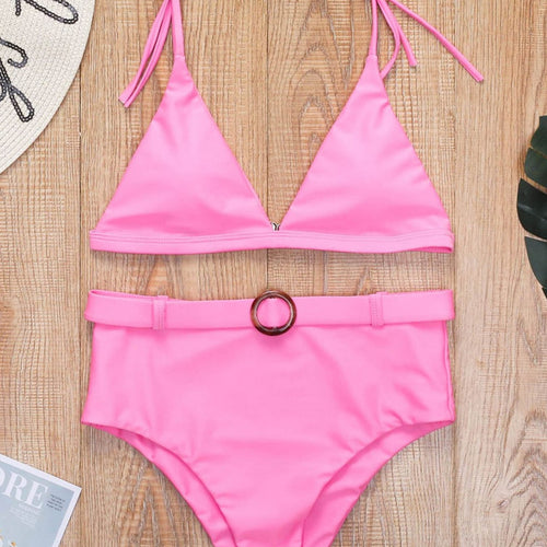 Load image into Gallery viewer, 4 Colors Female Swimsuit High Waist Bikini 2022 Women Swimwear Two-pieces Bikini set With Belt Bather Bathing Suit Swim V2359
