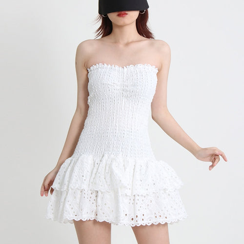 Load image into Gallery viewer, Embroidery Cut Out Mini Dress For Women Strapless Off Shoulder High Waist Sexy Summer Dresses Female Clothing
