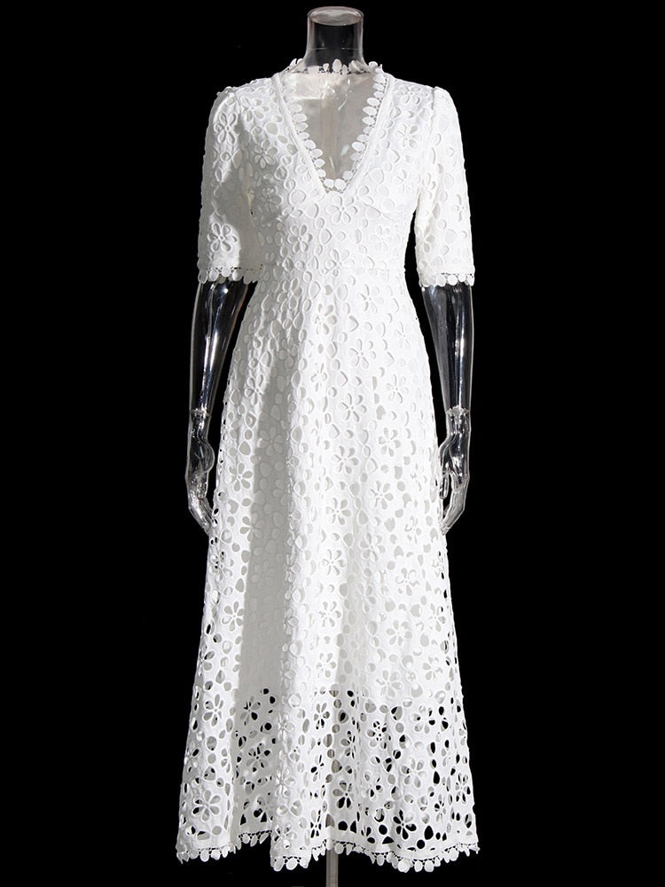 A Line Elegant Dresses For Women V Neck Short Sleeve High Waist Tunic Elegant Dress Female Fashion Clothing