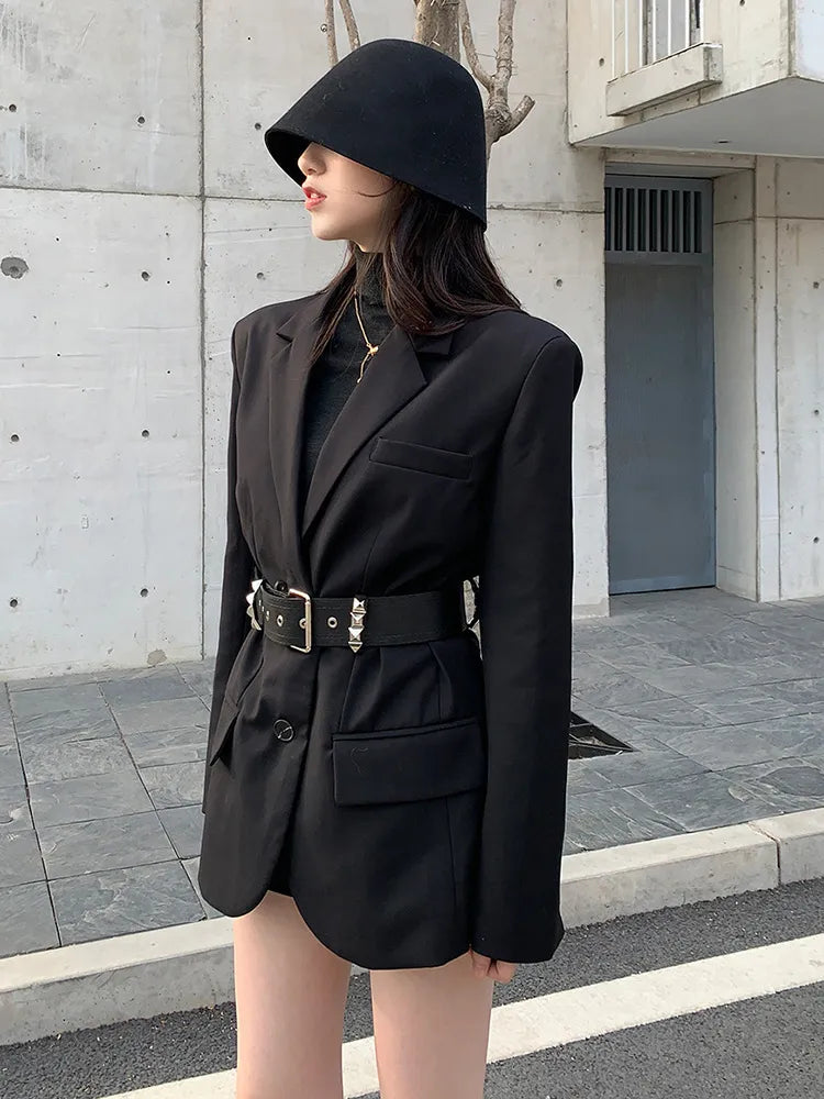 Sashes Blazer For Women Notched Collar Long Sleeve Solid Casual Blazers Female Autumn Clothing Style Fashion