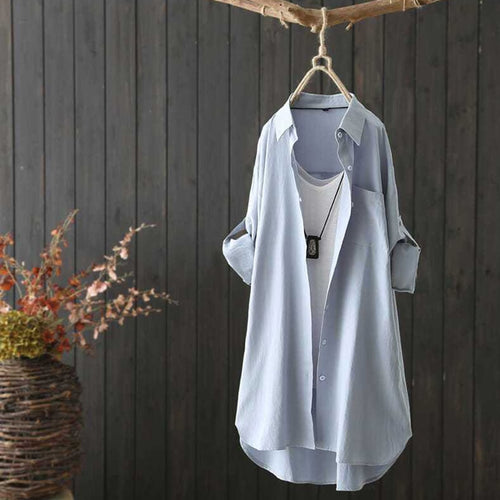 Load image into Gallery viewer, Loose Women White Long Shirts Pure Cotton Fall Long Sleeve Button Up Shirts Casual Turn Down Collar Female Autumn Tops
