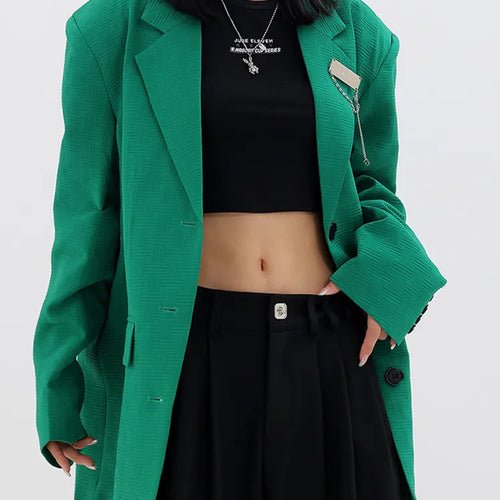 Load image into Gallery viewer, Solid Temperament Blazers For Women Notched Collar Long Sleeve Patchwork Chain Casual Blazer Female Fashion Clothes
