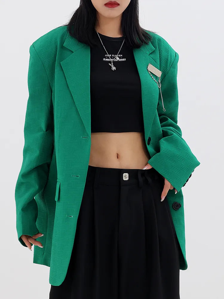 Solid Temperament Blazers For Women Notched Collar Long Sleeve Patchwork Chain Casual Blazer Female Fashion Clothes