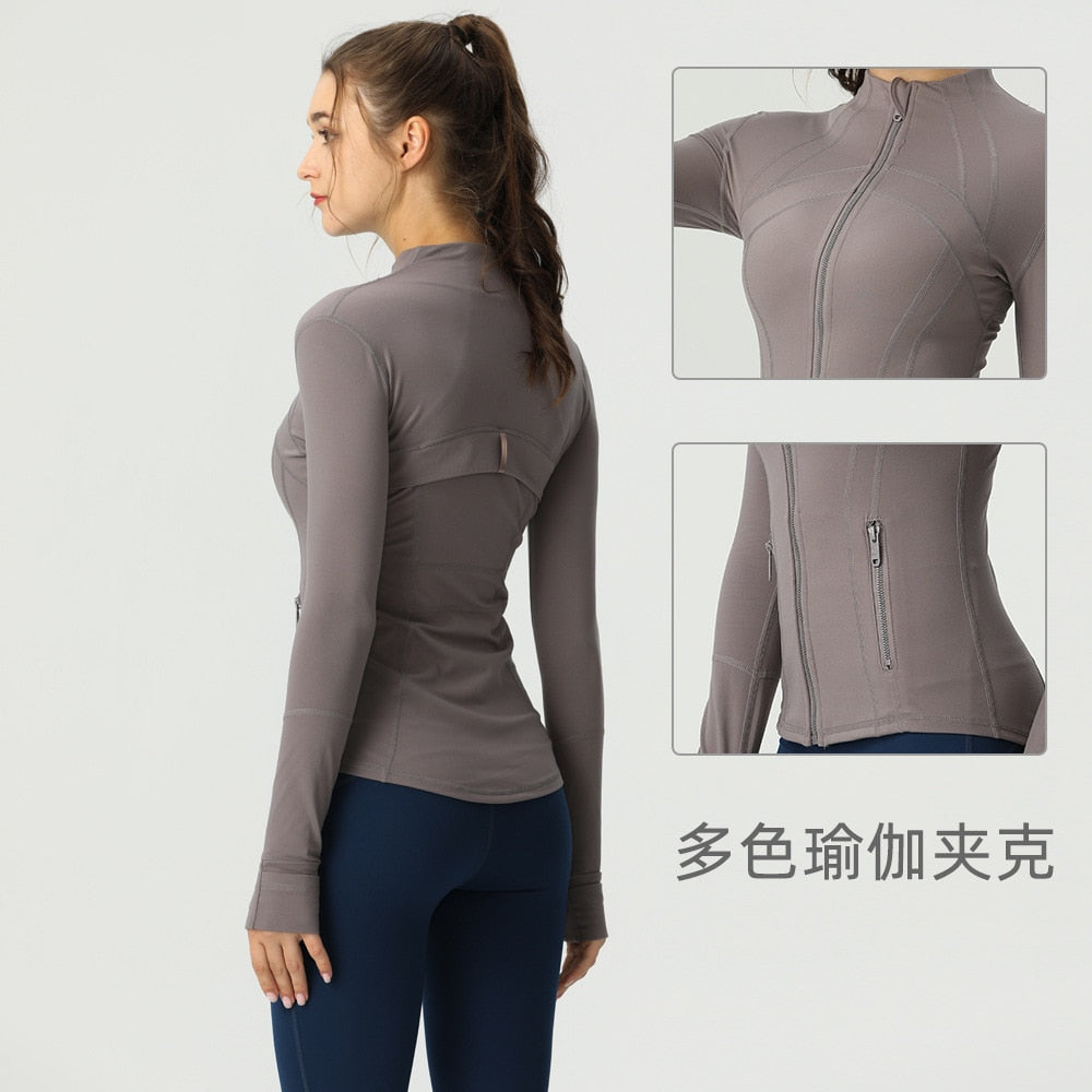 Seamless Long Sleeve Zip Yoga Shirts Anti-Shrink Fitness Sport Top Jacket For Woman Push Up Activewear Running Clothes v2