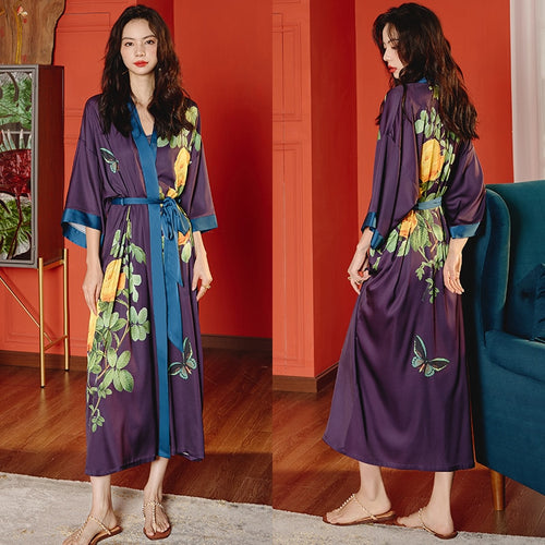 Load image into Gallery viewer, Satin Chiffon Pajamas Women&#39;s Summer Large Imitation Silk Luxury Bathrobe Cool Home Clothes French Style Morning Gown
