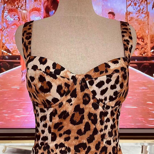 Load image into Gallery viewer, Backless Leopard Dresses For Women Square Collar Sleeveless High Waist Sexy Split Dress Female Fashion Clothing
