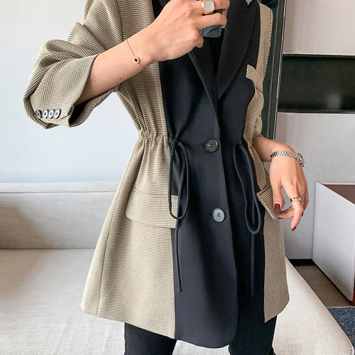 Load image into Gallery viewer, Hit Color Blazers For Women Lapel Long Sleeve Patchwork Pocket Drawstring Casual Blazers Female Spring Clothing
