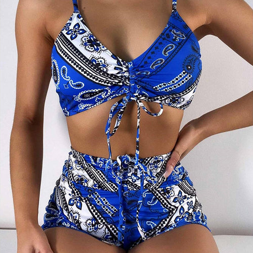 Load image into Gallery viewer, Sexy Lace Up High Waist Bikini Female Swimsuit Women Swimwear Two-pieces Bikini set Bather Bathing Suit Swim Sportwear V2723R
