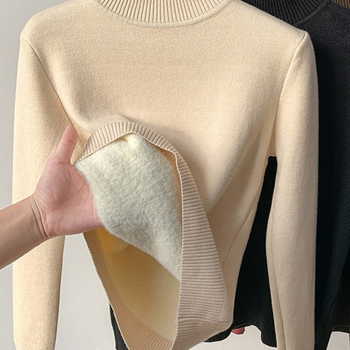 Load image into Gallery viewer, Warm Winter Women Sweater Pullover Thick Plush Knitted Jumper Black Casual Turtleneck Basic Tops Korean Simple Sweater

