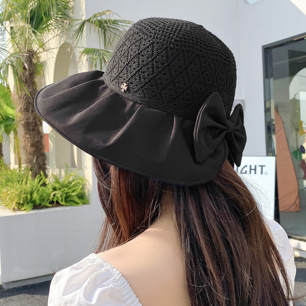 Women Summer Hats Wide Brim UV Protection Beach Straw Hat  Fashion Bow Design Sun Hat Outdoor Travel Hats