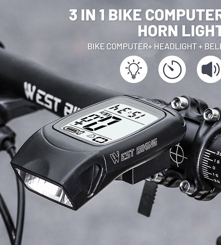 Wireless Bicycle Computer LED Light Horn 3 In 1 Versatile Bike Odometer USB Rechargeable Waterproof Speedometer