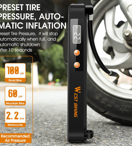 Electric Bicycle Pump 7.4V 1500mAh 130 PSI Tire Inflator With Pressure Gauge Rechargeable Bike Motorcycle Ball Pump