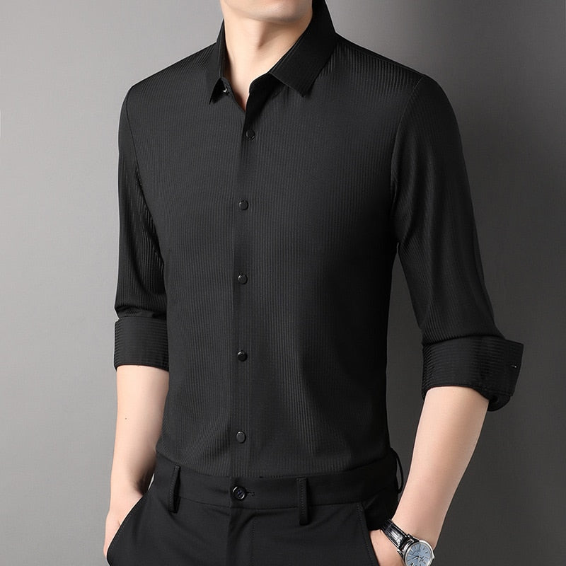 Top Grade Traceless Luxury Slim Fit Designer Shirts For Men Classic Brand Fashion Shirt Long Sleeve Casual Clothes