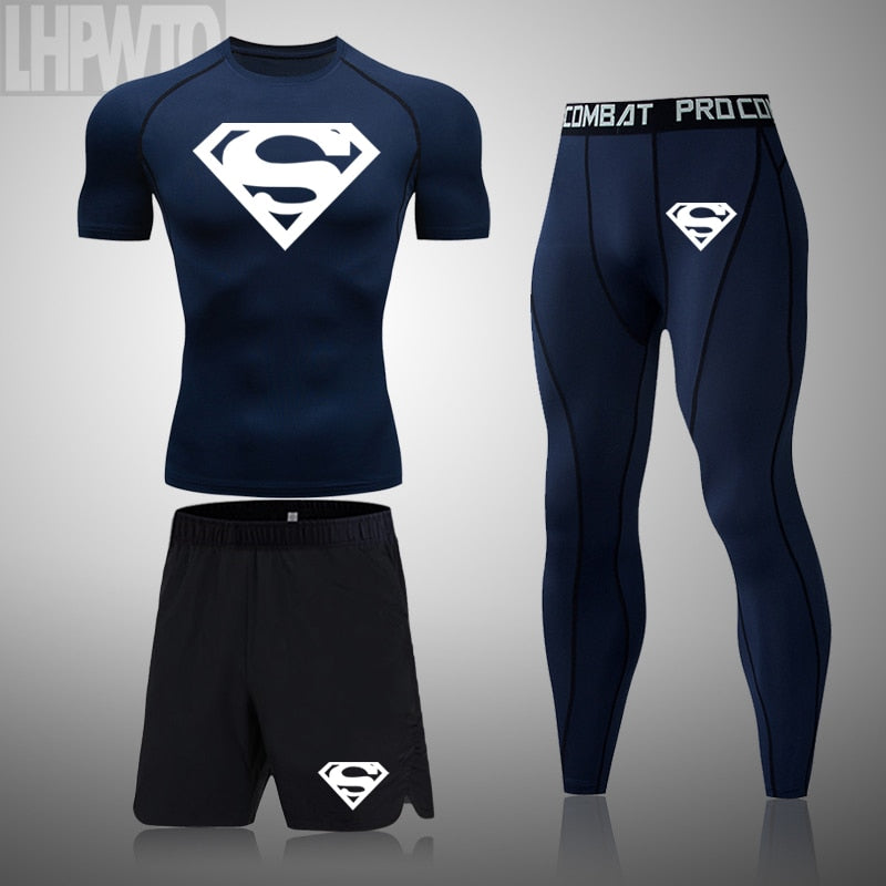 Men Compression T Shirt Quick Dry Mens Running Superhero T-Shirt Gym Fitness Rashgard Tight Set Men Exercise Training T-Shirt